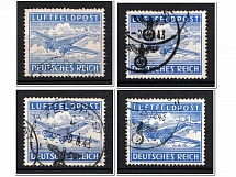 1942-43 Mail Fieldpost, Germany Airmail (Light Blue + Blue + Dark Blue + Ultramarine, Mi. 1, Canceled)
