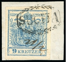 Sucha, in modern day Poland. 1850 9kr, very fresh with large margins all around, tied to piece by ornate oval with ms