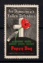 'For Democracy's Fallen Defenders', American Legion Auxiliary, Poppy Day, United States, Poster Stamp, Military Post