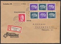 1942 (19 Sep) Third Reich, Germany, Registered cover from Reutlingen to Baden-Baden franked with Mi. S 291, S 293, 788 (CV $60)