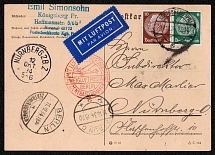 1934 Third Reich, Germany, Postcard Konigsberg - Nuremberg, Airmail