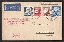 1936 (23 Mar) Germany, Hindenburg airship airmail cover from Friedrichshafen to Fankfurt, German flight 'FN-Lowental - FN-Lowental' (Sieger 402 A)