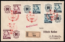 1941 (7 Oct) Bohemia and Moravia, Germany, Registered Cover from Tabor to Prague franked with coupons 60h and 1.20k (Mi. W Zd 9, W Zd 12, W Zd 13, W Zd 16, CV $180)