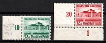 1938 Third Reich, Germany (Mi. 673 - 674, Full Set, Margins, Plate Numbers, CV $30, MNH)