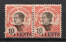 1919 4c on 10c Indochina, French Colonies, Pair (DIFFERENT Types of '4')