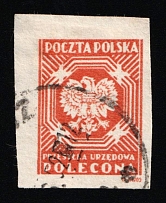 1945 (10zl) Republic of Poland, Official Stamp (Fi. U22l nz, Imperforate, Canceled)