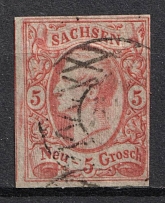 1855-63 5ngr Saxony, German States, Germany (Mi. 12, Canceled, CV $100)