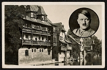 1934 Reich party rally of the NSDAP in Nuremberg, Fest-Postcard depicts old houses along the Pegnitz River