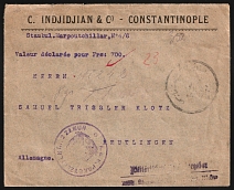 1916 Turkey, Military Censor Cover from Constantinople (Istanbul) to Reutlingen (Germany) with Wax Seals on the back (Signed)
