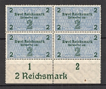 Germany Fiscal Tax Revenue Stamps Block of Four 2 Rm (Control Number)