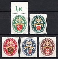 1929 Weimar Republic, Germany (Mi. 430 - 434, Full Set, Margin, Plate Number, CV $300)