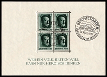 1937 Third Reich, Germany, Souvenir Sheet (Mi. Bl. 7, Special Cancellation BERCHTESGADEN, CV $20)