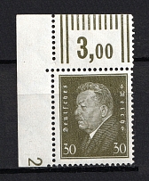 1928 30pf Third Reich, Germany (Control Number, Corner Margins, CV $130, MNH)