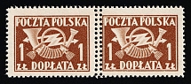 1945 1zl Republic of Poland, Official Stamps, Pair (Fi. D100 MK, DOUBLE Perforation)