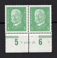 1928 5pf Weimar Republic, Germany (Control Number, Pair, CV $60)