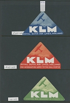 Worldwide Air Post Stamps and Postal History - Netherlands - 1930's, KLM four different luggage labels, three poster stamps and Fokker Pander in two blocks of eight or …