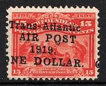 1919 $1 on 15c Newfoundland, Canada, Airmail (SG 143c, CV $500)