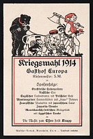 1914-18 'War meal 1914' WWI European Caricature Propaganda Postcard, Europe