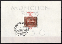 1937 Third Reich, Germany (Souvenir Sheet Mi. 10, Special Commemorative Cancellation MUNICH-ROME, CV $170)