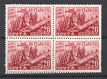 1932-33 The 15th Anniversary of the October Revolution Block of Four 20 Kop (MNH)