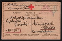 1914-17 Irkutsk Censorship, WWI Censored POW postcard from Irkutsk to Austria with violet boxed censor handstamp 'Viewed by censor 32' and Austria cs