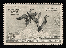 1951 $2 Duck Hunt Permit Stamp, United States (Sc. RW-18, CV $90)