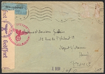 1943 Germany Third Reich, Norway, Censored cover from Porsgrunn to France