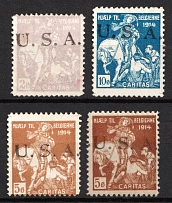 1914 Denmak, 'Help for the Belgians', World War I, Overprint 'U.S.A.', Charity Stamps (Varieties of Paper)