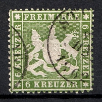 1861 6kr Wurttemberg, German States, Germany (Mi. 18 y, Canceled, CV $180)