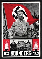 1933 'Nuremberg Reich Party Congress' with Hitler propaganda stamp, Propaganda Postcard, Third Reich Nazi Germany
