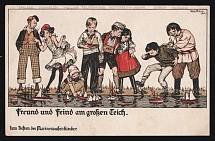 1914-18 'Friend and foe across the pond' WWI European Caricature Propaganda Postcard, Europe