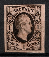 1851-55 1n Saxony, German States, Germany (Mi. 4 II a, Sc. 5, CV $120)