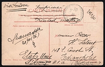 1910 (30 Mar) Offices in Levant, Russia, Postcard from Constantinople to Indianapolis (USA) via London franked with two 5pa (Kr. 77, CV $200)