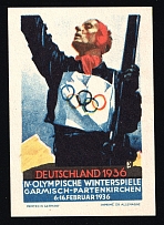 1936 'Germany 1936 Winter Olympics Garmisch-Partenkirchen', Propaganda Label Stamp, Third Reich Nazi Germany