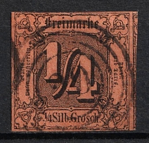 1854 1/4sgr Thurn and Taxis, German States, Germany (Mi. 1, Used, CV $50)