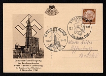1924 (4 Apr) State Association Conference of the State Association Baden - Alsace in Strasbourg, Alsace, German Occupation, Swastika, Germany, Postcard (Special Cancellation)