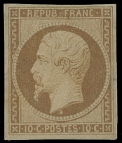 France - 1862, ''Repub. Franc.'' Napoleion 10c bister, re-issued stamp, full OG, LH, VF, expertized by A. Diena, Yvert #9c. C.v. €750, Scott #10b…