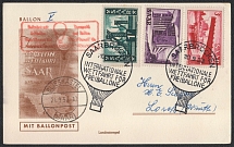 1953 (21 Sep) International Race for Free Balloons, Saar, Germany, Souvenir Card franked 1f, 2f, 3f