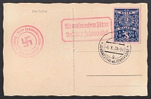 1938 (Oct 6) Postcard with a Czech tax stamp and special red postmark of JOHANNESTHAL. Occupation of Sudetenland, Germany