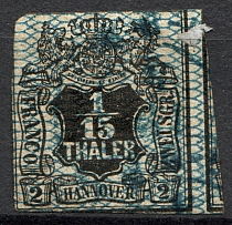 1856-57 Hanover Germany 1/15 Th (CV $110, Cancelled)