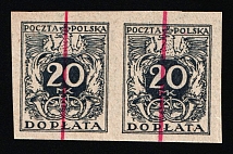 1921 20mk Second Polish Republic, Official Stamps, Pair (Fi. D42, Proofs, MNH)