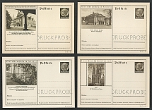 1936-37 Hindenburg, Third Reich, Germany, 4 Postal Cards (Proofs, Druckproben)