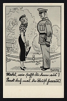 1936-1944 'Surprise' Military Caricature Propaganda Postcard, Third Reich Nazi Germany, 1st printing