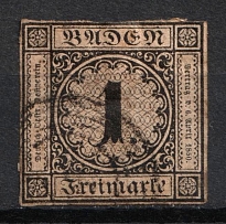 1851 1kr Baden, German States, Germany (Mi. 1, Used, CV $420)