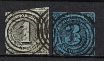 1852-56 Thurn and Taxis, German States, Germany (Mi. 7 - 8, Used, CV $70)