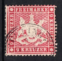 1860 9kr Wurttemberg, German States, Germany (Mi. 19 x, Used, CV $200)