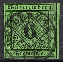 1851-52 Wurttemberg Germany 6 Kr (CV $50, Cancelled)