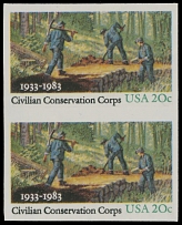 United States - Modern Errors and Varieties - 1983, Civilian Conservation Corps, 20c multicolored, vertical pair imperforate horizontally with faint traces of vertical perforation, full OG, NH, VF and very rare, two PF …