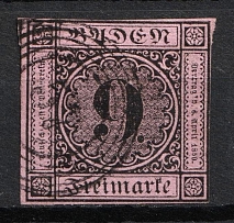 1851 9kr Baden, German States, Germany (Mi. 4 b, Used, CV $50)