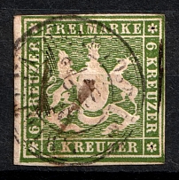 1860 6k Wurttemberg, German States, Germany (Mi. 13 b, Sc. 16, Canceled, CV $460)